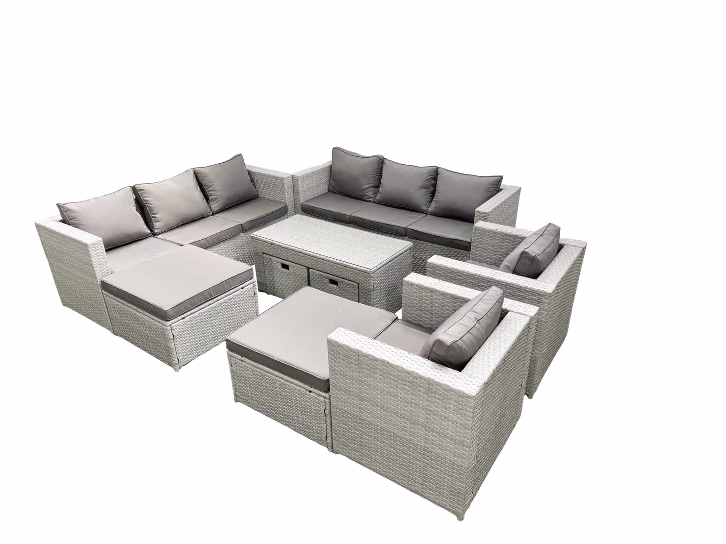 Fimous 12 Seater Luxury Outdoor Rattan Garden Furniture Set in Light Grey with Grey Cushions, Coffee Table and Armchairs – 2
