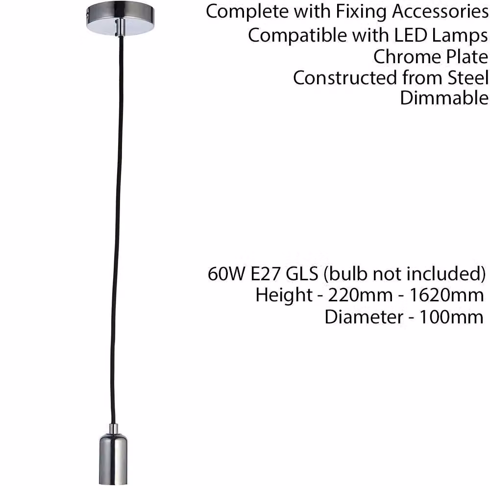 Loops Industrial Chrome Steel Hanging Ceiling Pendant Light with Adjustable Height and Rose Kit – 2