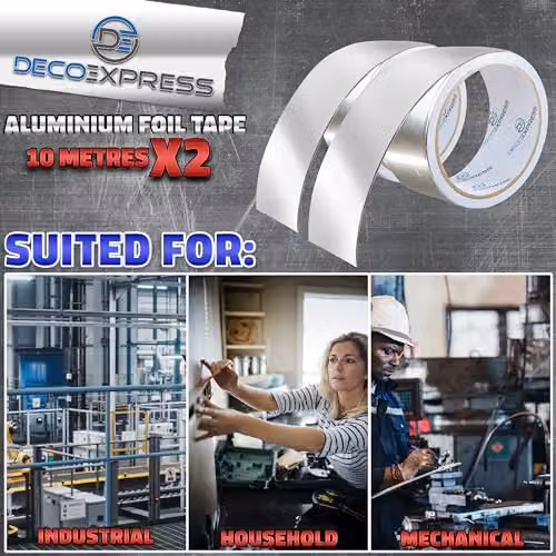 kreativekraft Silver Aluminium Foil Insulation Tape, W: 4.5 cm, L: 10 m (Pack of 2) – 6