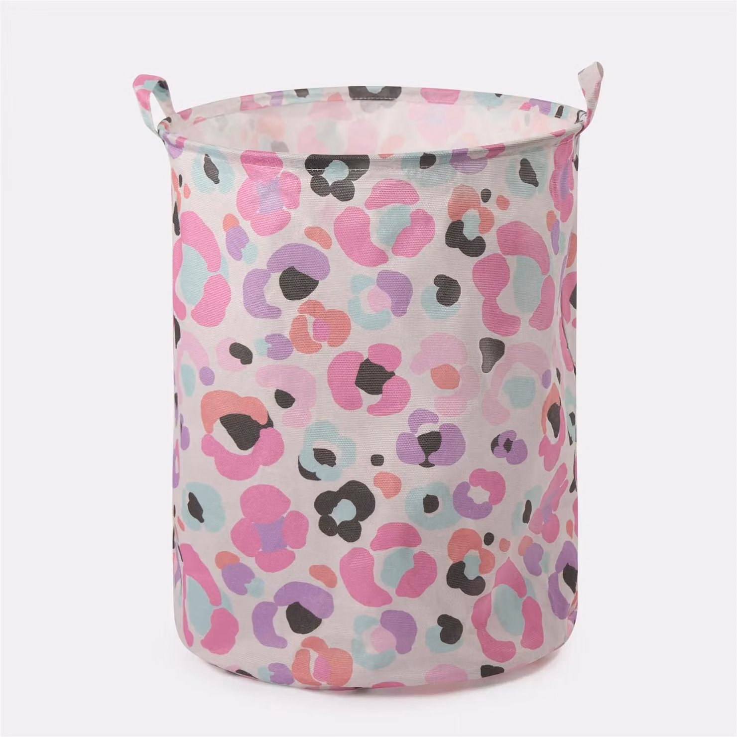 OHS Kids Leopard Print Laundry Basket and Toy Organiser in Pink with Handles – 2