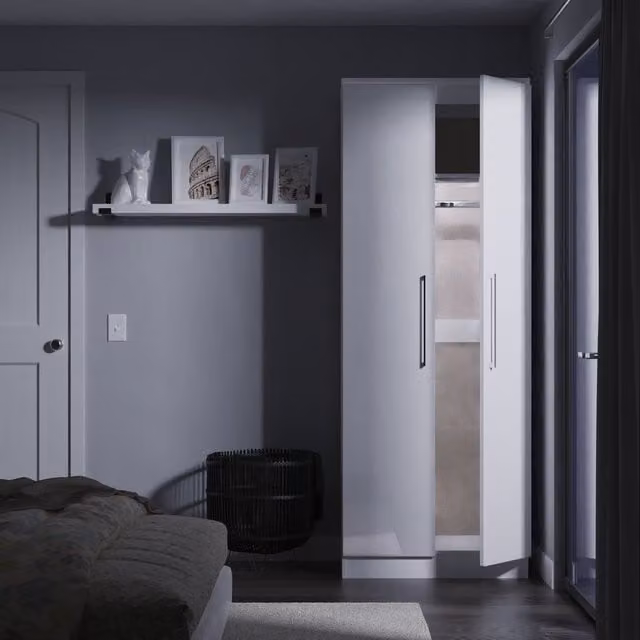 Ready Assembled 2 U Lyon Tall Plain Double Wardrobe in White with Integrated Lighting