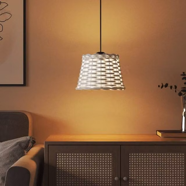 Berkfield Home Charming White Wicker Ceiling Lamp Shade, W: 20 cm, H: 15 cm – 1