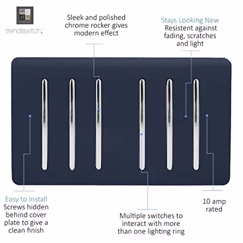 Trendi 6 Gang 2 Way Rocker Double Plate Tactile Light Switch in Blue – 2