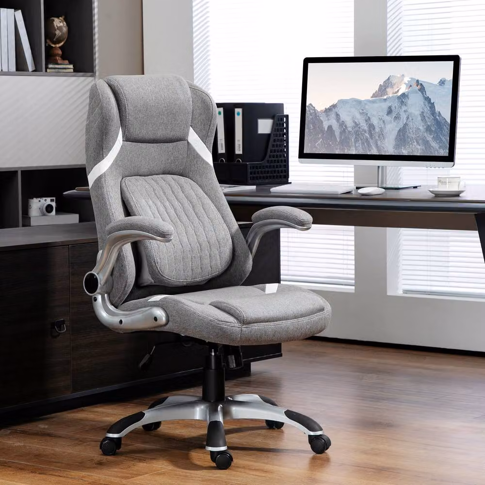 STILVORA Grey Fabric Task Chair with Armrests and 360 Degree Swivel, W/D/H: 60 x 60 x 120 cm – 2