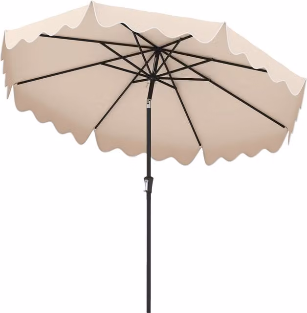 COSTWAY Garden Parasol Sunshade Canopy with Crank Handle in Beige and White Polyester