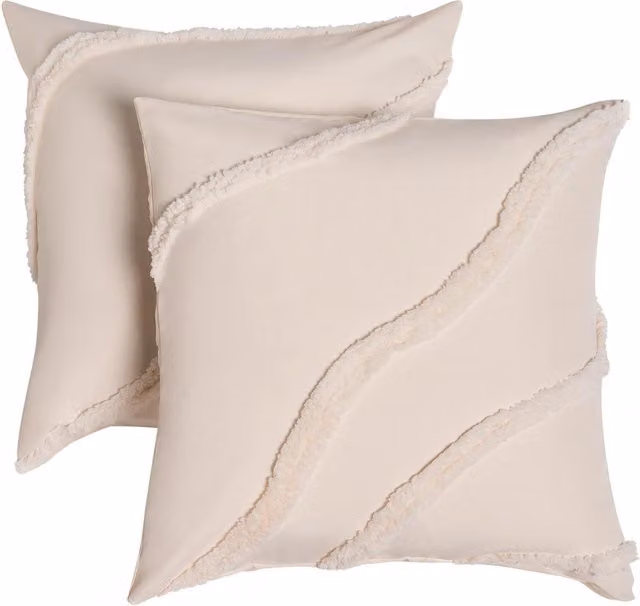 OHS Tufted Contour Square Cushion Covers in Ivory/Beige, Pack of 4