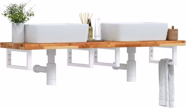 Berkfield Home Wall Mounted Basin Shelf in Brown Acacia Wood and Steel