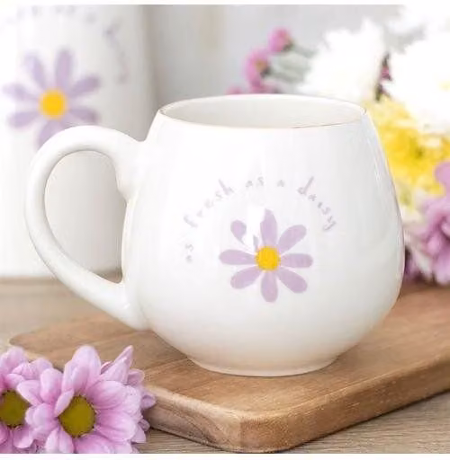 KDMD Fresh as a Daisy Floral Rounded Mug in White, 500 ml