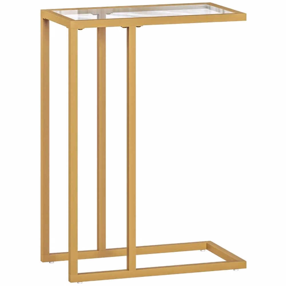 STILVORA C-Shaped Side Table with Glass Top and Gold Steel Frame – 6