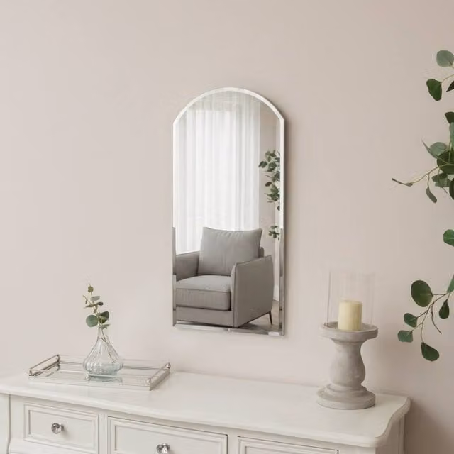 Melody Maison Arched Frameless Bevelled Wall Mirror in Silver, W: 35 cm, H: 71 cm