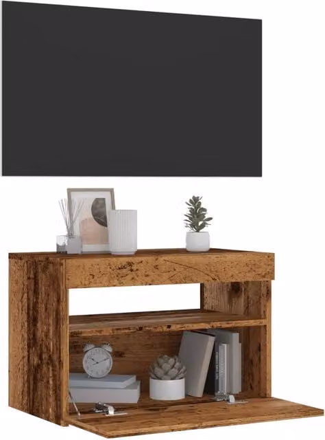 Berkfield Home Modern TV Cabinet with Integrated LED Lights in Brown, W/D/H: 60 x 35 x 40 cm – 1