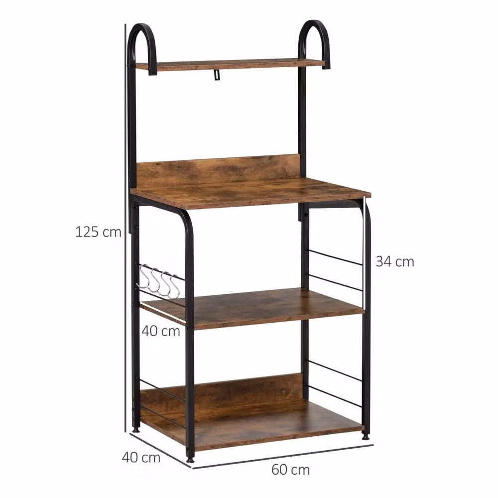 KORVIXA 4-Tier Industrial Metal Baker's Rack with Storage in Brown – 2