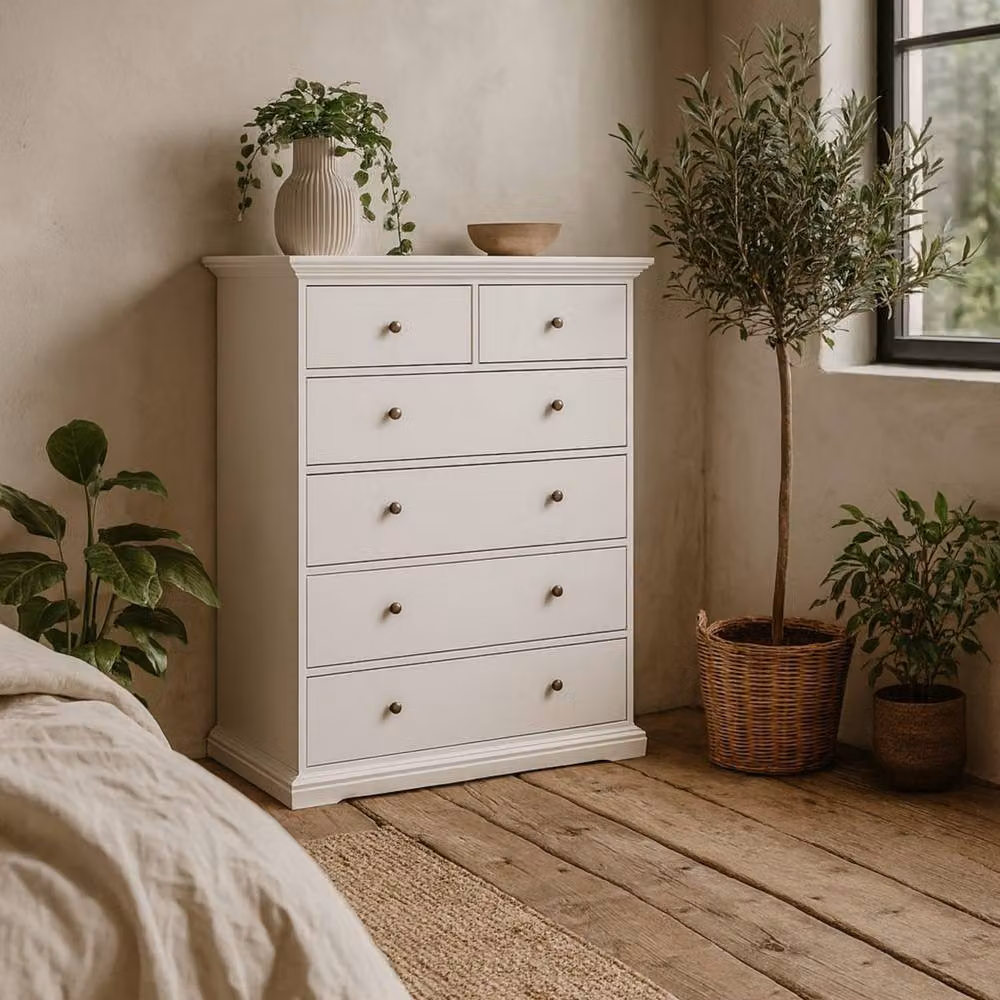 Wyld Haus Osaka Tall Farmhouse White Wooden Chest of 6 Drawers W/D/H: 48.5 x 68.8 x 139.48 cm – 2