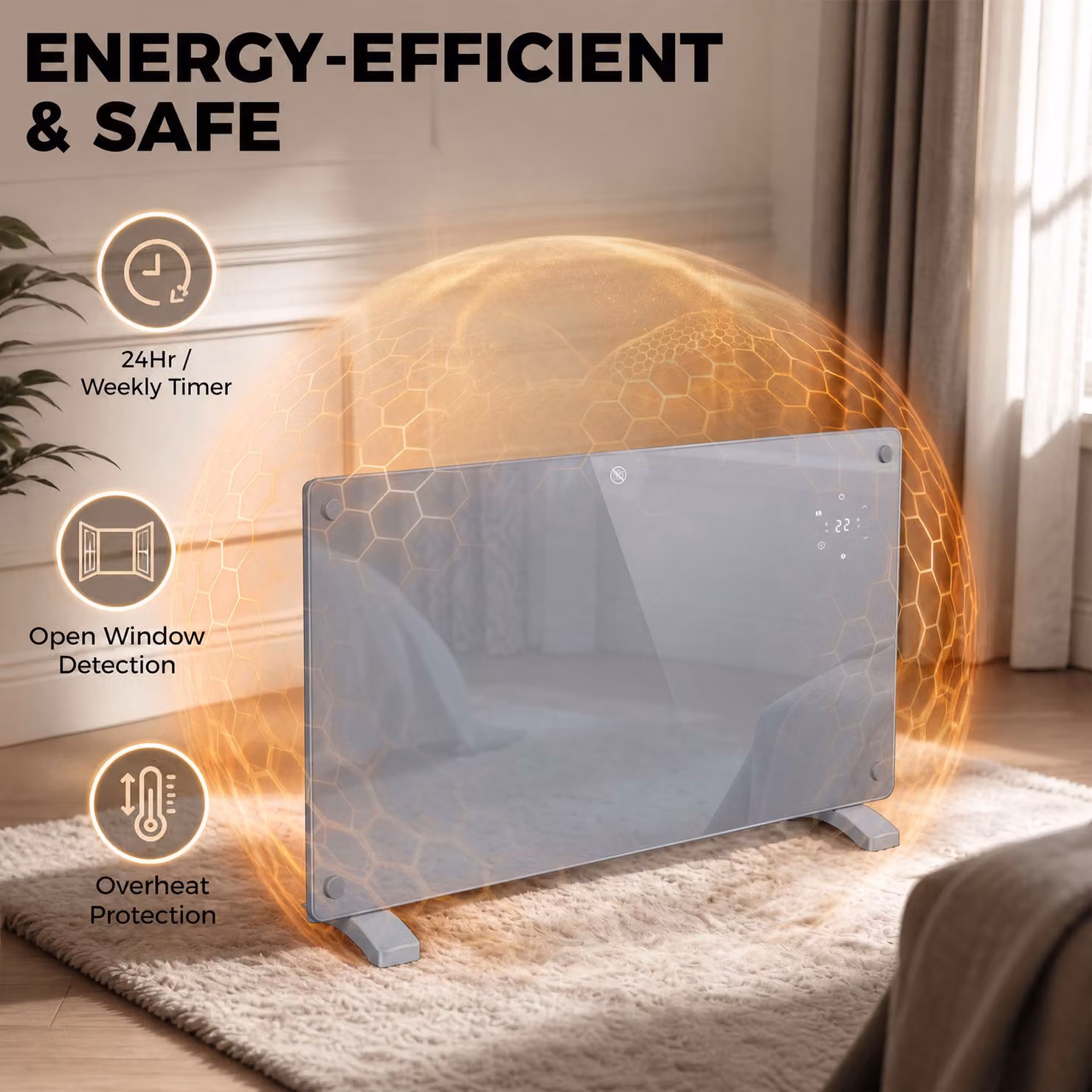 HOMCOM 1500W Smart Convector Panel Heater, Wall Mounted or Freestanding, Grey – 4