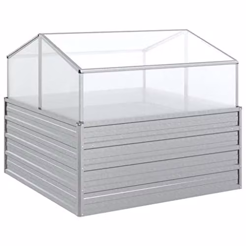 vidaXL Garden Raised Bed with Greenhouse in Silver, W/D/H: 100 x 100 x 85 cm
