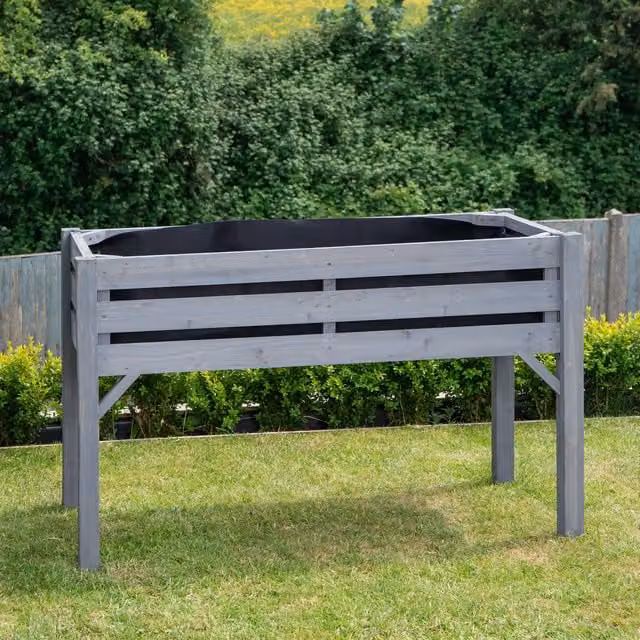 Samuel Alexander Grey Wooden Raised Garden Bed Planter with Slatted Base W: 75 cm, L: 123 cm