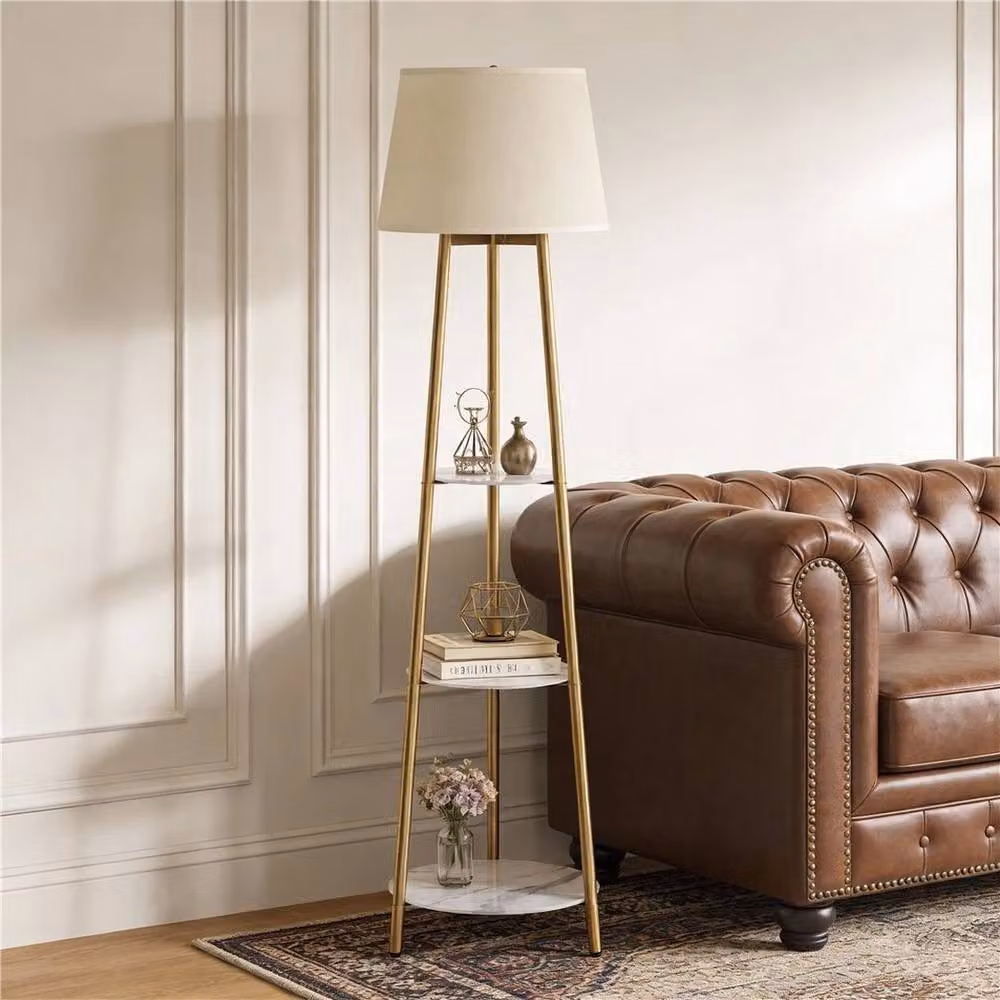 EONLION Modern Gold Floor Lamp with White Linen Cylinder Shade – 4