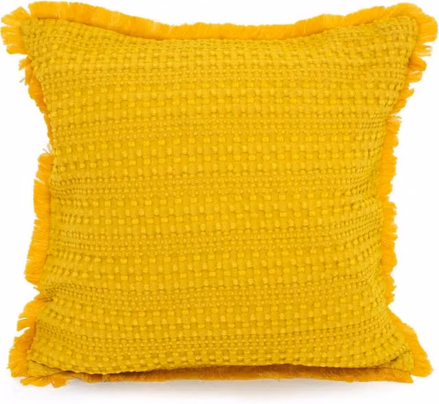Velosso Yellow Shabby Chic Waffle Fringed Filled Cushion, W/D/H: 43 x 43 x 43 cm