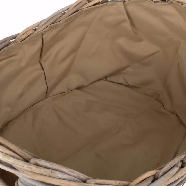 Red Rattan Hamper with Cordura Lining in Brown and Grey, Width: 34 cm