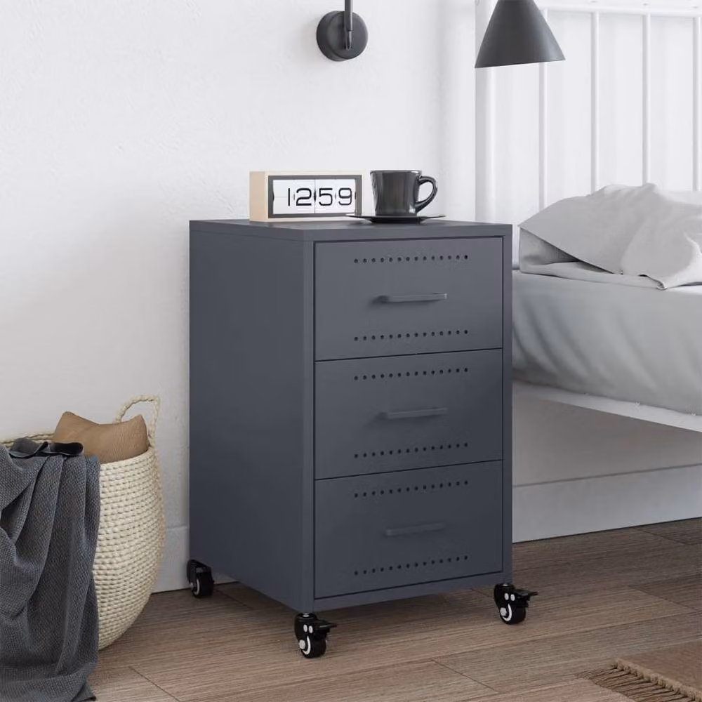 Berkfield Home Anthracite Metal Bedside Cabinet, W/D/H: 36 x 39 x 59 cm – 3