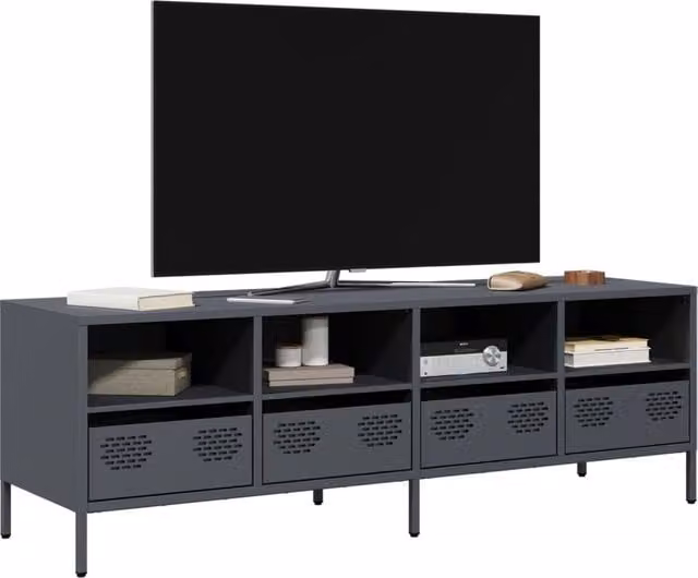 Berkfield Home Industrial TV Cabinet in Anthracite and Black Matt Metal, W: 135 cm, D: 39 cm, H: 43.5 cm