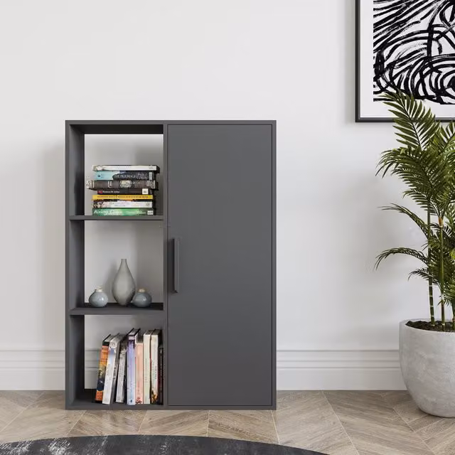 Decorotika Patrick Modern Bookcase with Cabinet in Anthracite Black