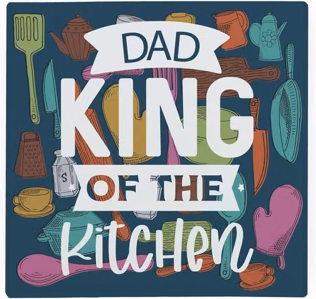 Purely Home Dad - King of the Kitchen Large Square Glass Worktop Protector and Chopping Board in Blue