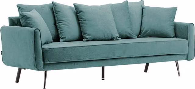 Livingandhome Modern 3 Seater Upholstered Fabric Sofa in Green with Scatter Cushions