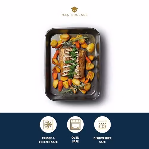 MasterClass Non-Stick Rectangular Roasting Pan, Grey, W: 34 cm, D: 26 cm, H: 7 cm – 2