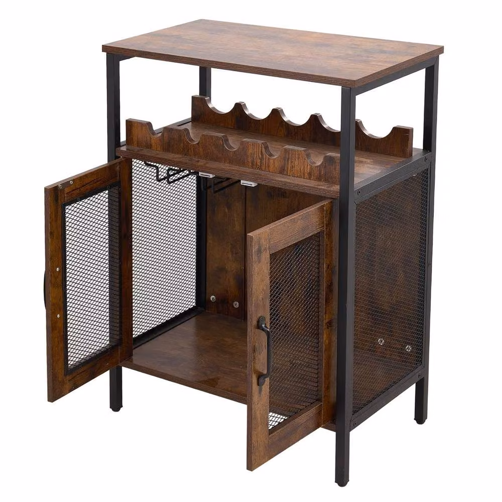 FLAVORA Industrial Wine Rack Cabinet Mini Drink Bar in Brown, W: 100 cm, D: 60 cm, H: 60 cm – 2