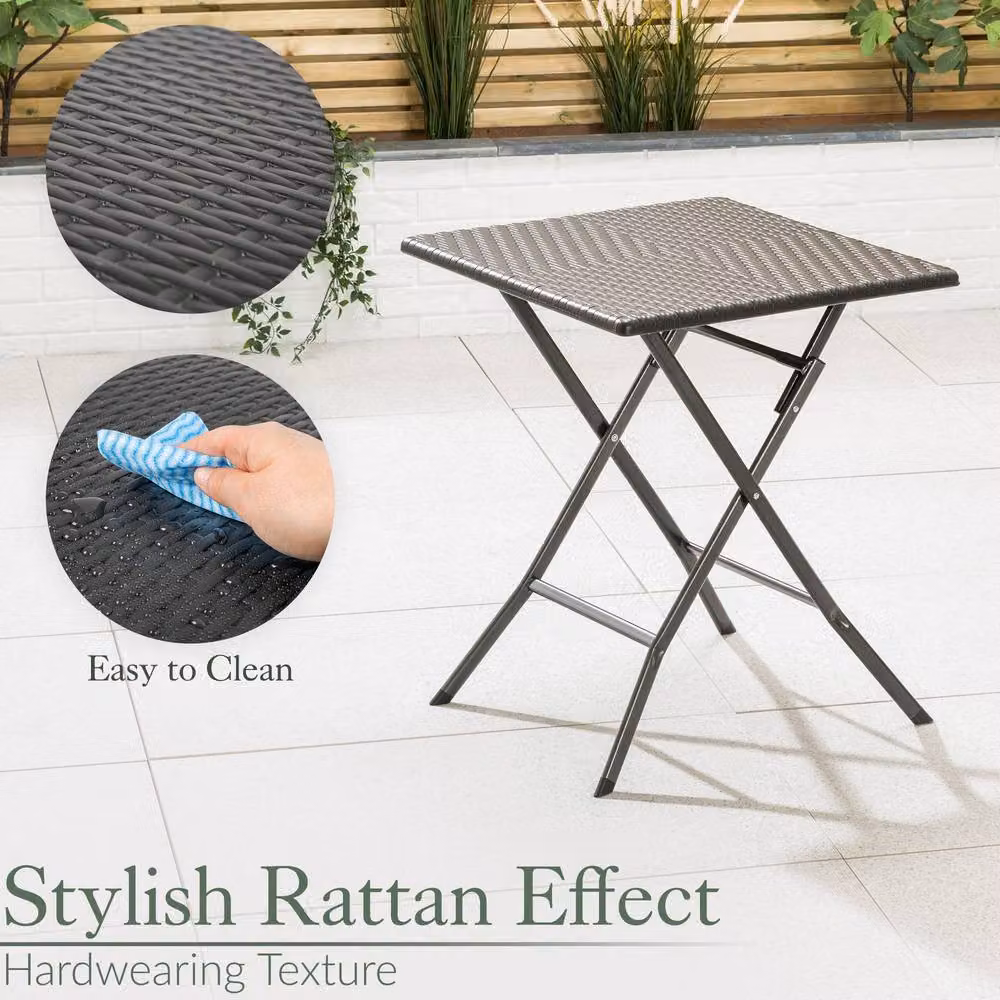 Christow Black Rattan Effect Folding Bistro Table for Garden and Patio, W/D/H: 61 x 61 x 74 cm – 2