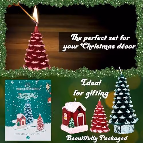 Deco Express Christmas Candle Gift Set, Gold and Multicolour, 3 Pieces – 6
