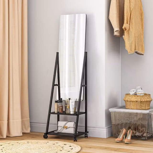 HOMCOM Storable Full Length Mirror with Wheels, Black