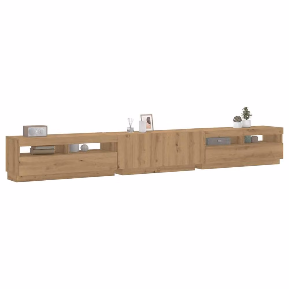 Berkfield Home Artisan Oak TV Cabinet with LED Lights in Brown, W/D/H: 300 x 35 x 40 cm – 2