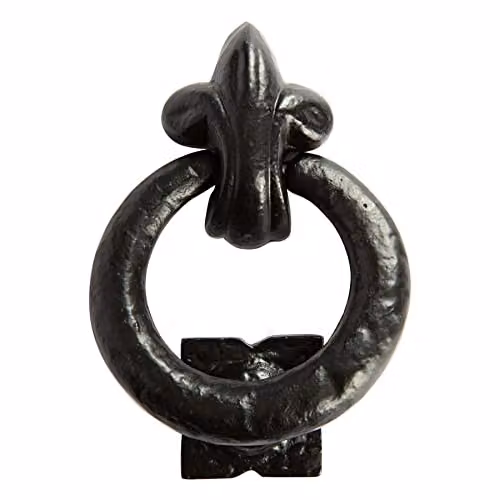 Hammer and Tongs Fleur De Lis Iron Door Knocker in Matt Black, Pack of 2, Height: 14 cm – 5