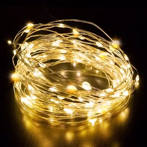 Desiretech 4-Pack Warm White LED Battery-Powered Copper Wire String Lights with 50 LEDs