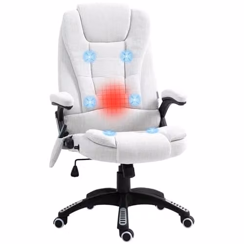 Vinsetto Executive Massage Office Chair in White Linen Fabric with Lumbar Heating and Armrests, W/D/H: 74 x 74 x 120 cm – 1