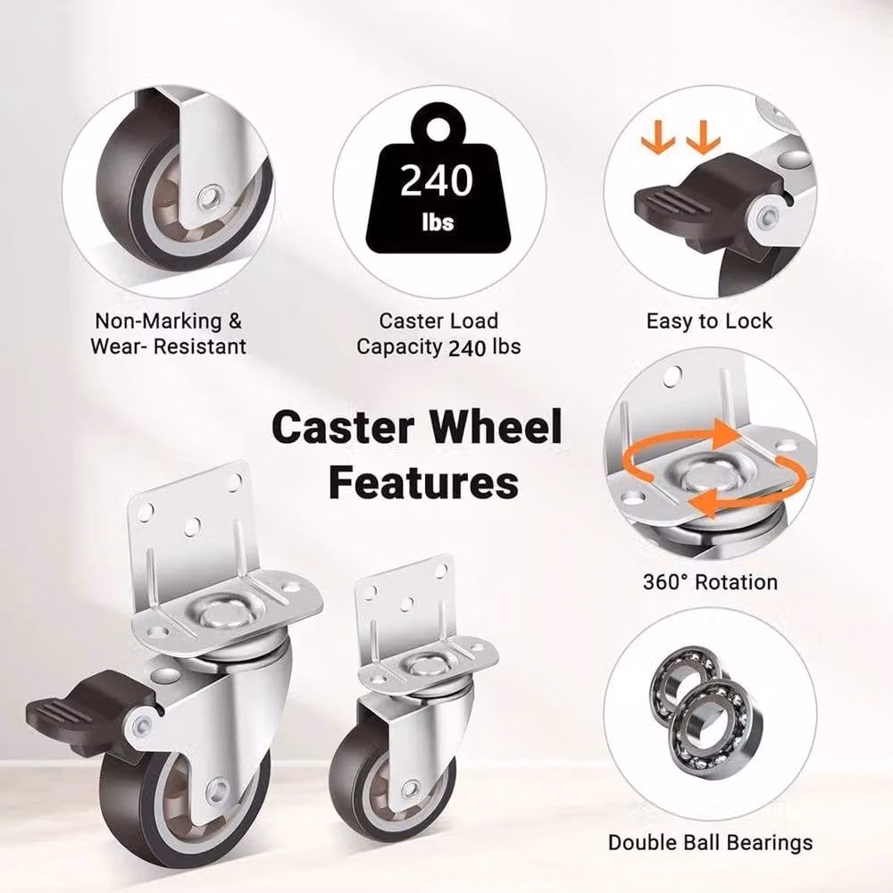 NESTLUNE 4-Pack Swivel Furniture Castors with Plate in Silver – 2