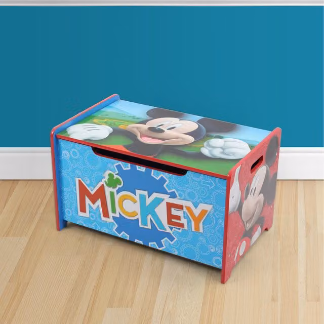Nixy Children Mickey Mouse Deluxe Wooden Toy Box Bench in Pink and Multicolour