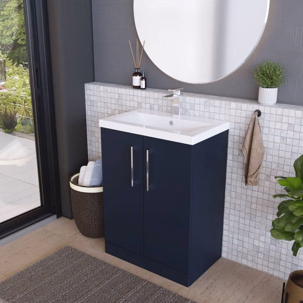 Balterley Contemporary Midnight Blue Floor Standing Bathroom Vanity Unit with Mid-Edge Ceramic Basin and 2 Soft-Close Doors W/D/H: 60 x 39 x 84 cm – 3
