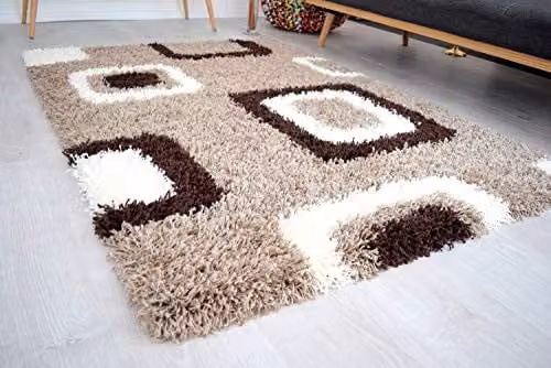 Bravich LTD Beige Geometric Shaggy Rug, W: 120 cm, D: 170 cm – 1