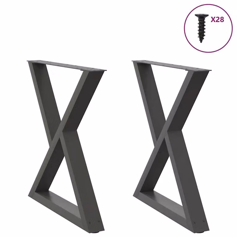 Berkfield Home Modern X-Frame Dining Table Legs, 2 Pieces, Anthracite Grey Steel, Height: 72-73.3 cm, Width: 80 cm