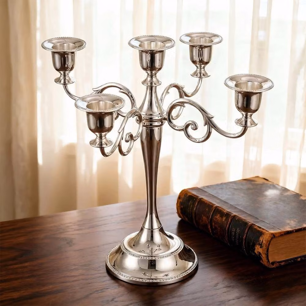 NESTLUNE Silver Vintage Metal Taper Candle Holder, H 100 cm x W 15 cm x D 15 cm – 2