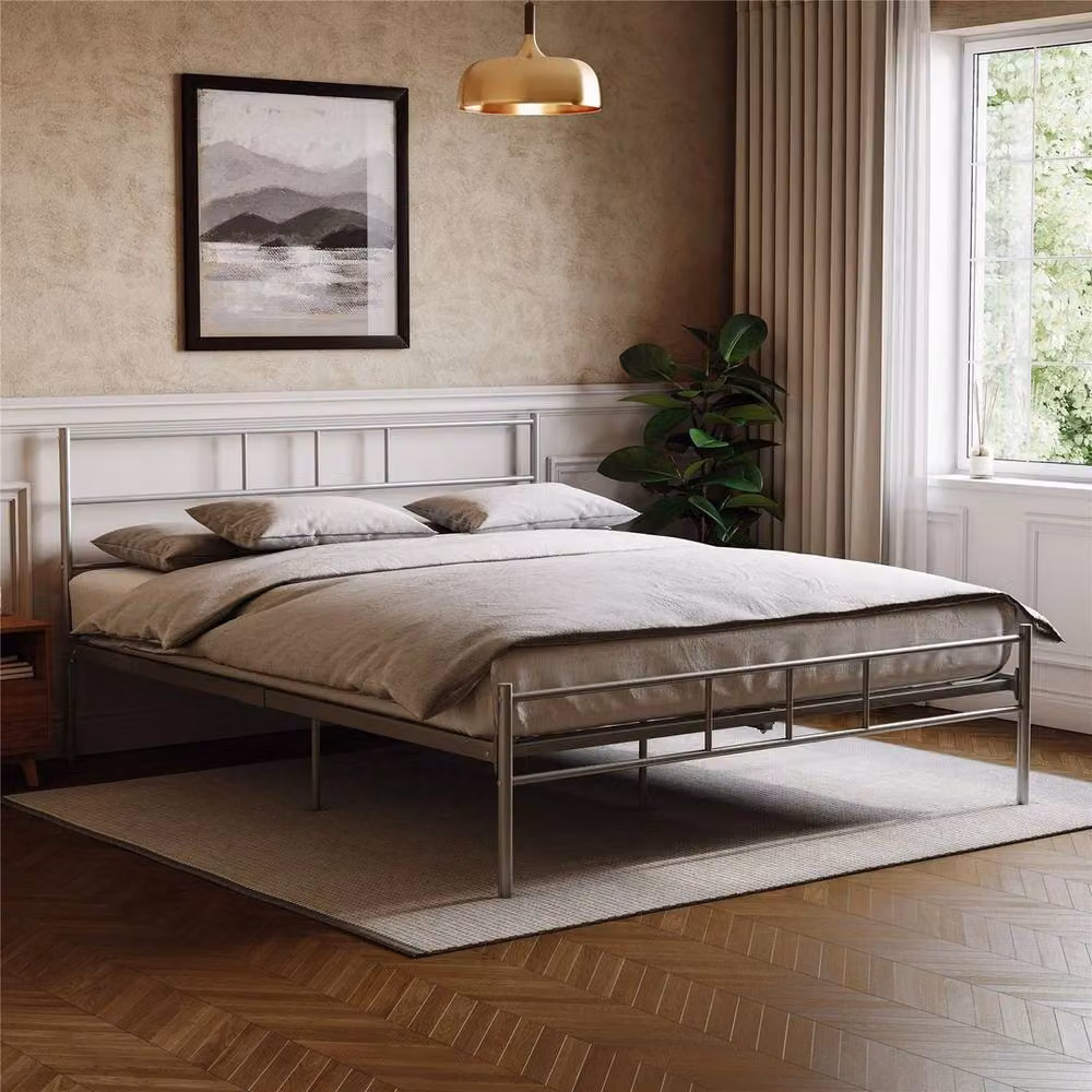 FORGEVIO Dorset King Size Bed, Silver Lacquered Metal Steel Frame, W/D/H: 150 x 200 cm – 2
