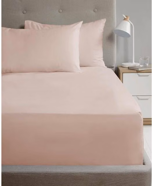 HomeSpace Direct 180 Thread Count Polycotton Percale Flat Sheet, Pink, W: 90 cm, L: 190 cm