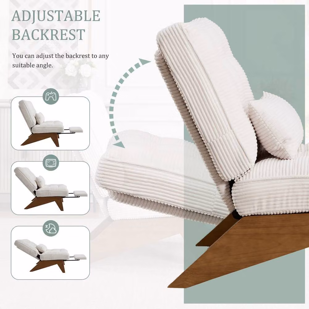 Matteo Accent Chair with Integrated Ottoman and Adjustable Backrest in Beige – 2