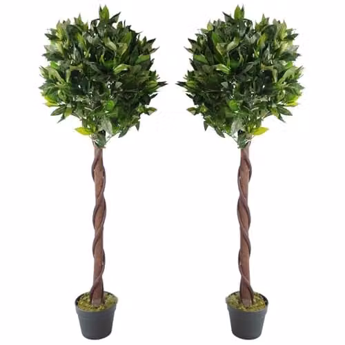 Leaf Design UK Pair of Artificial Green Bay Topiary Ball Trees, Height: 120 cm – 1