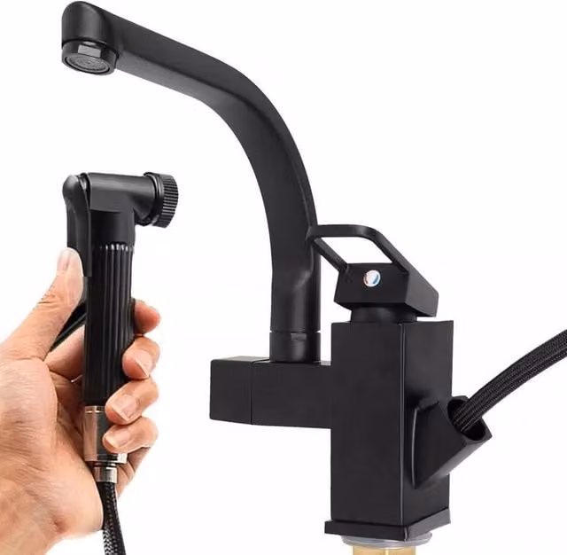Kelvenix 2 in 1 Pull Out Spray Head Kitchen Mixer Tap in Matt Black
