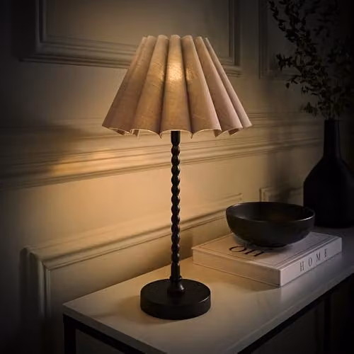 ValueLights Maeve Bobbin Bobble Table Lamp with Grey Scallop Pleated Tapered Fabric Shade and Matte Black Base – 3