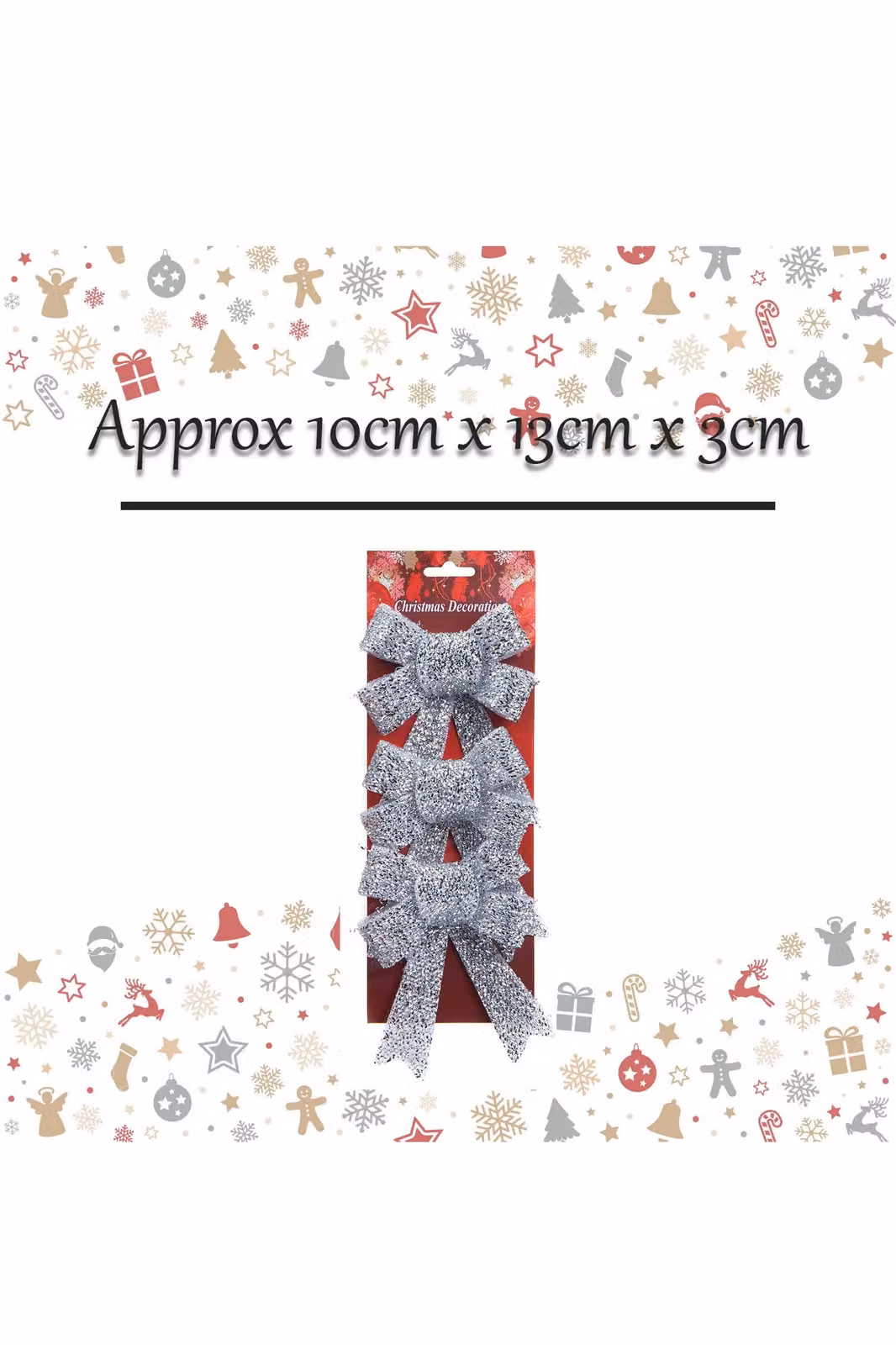 VFM e-Store Silver Tinsel Bows Christmas Decorations, Pack of 3, W/D/H: 10 x 13 x 3 cm – 2